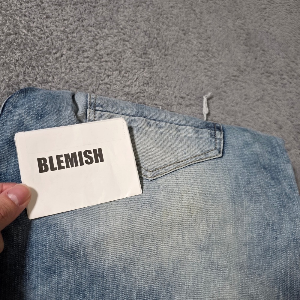 Smoke Rise Mens 38 Moto Denim Shorts Light Blue Acid Wash Ribbed Distressed Y2K - Picture 3 of 9